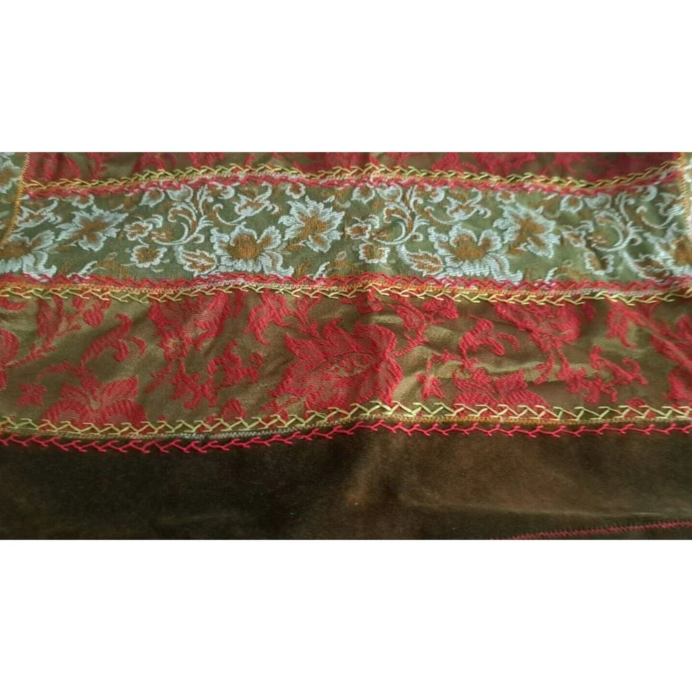 Custom Vintage Pair TAPESTRY Velvet Floral Pillow Cover Appx. 27'x16' Red,‎ Gold